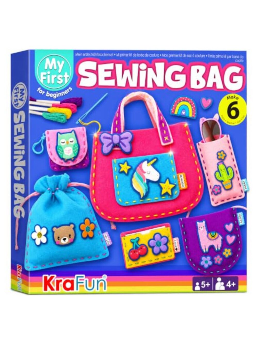 KRAFUN Animal Bag Sewing Kit for Kids 5+ 6 Easy Bag Projects Safe Tools